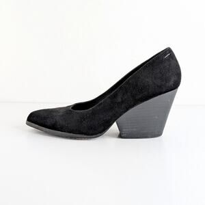 Eileen Fisher Hawk Black Suede Wedge Pumps Almond Toe Slip On Heel Women's 7